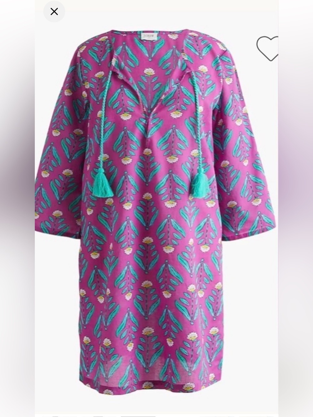 J. Crew Factory Pink Floral-Print Swim Coverup with Teal Tassels
